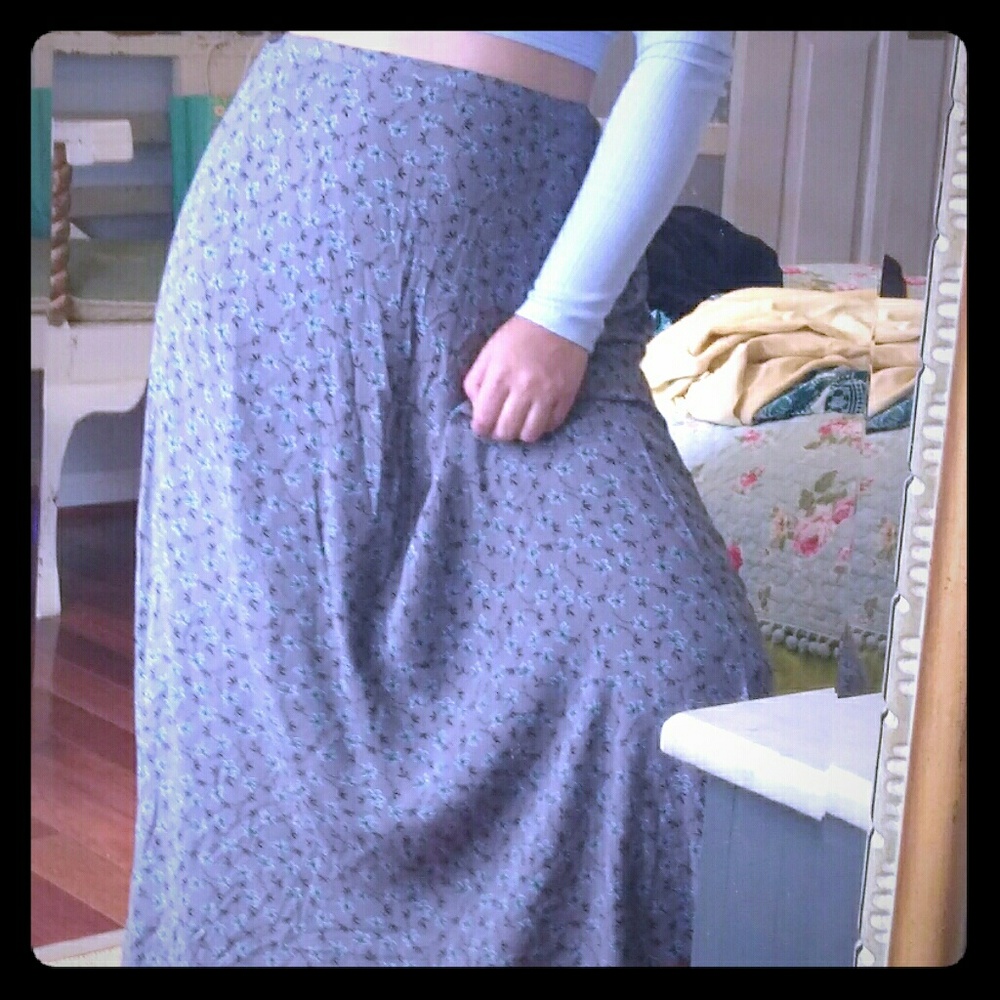 Floral Sage Green Maxi Skirt Large